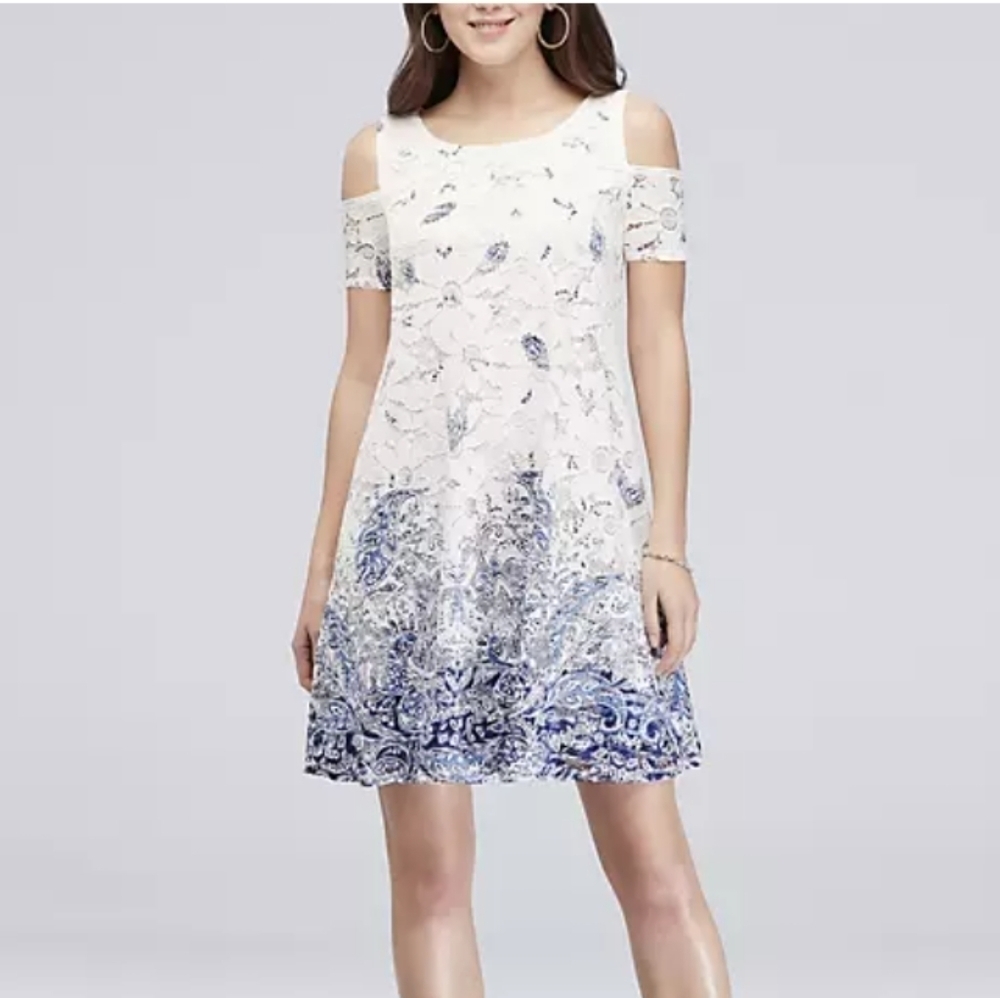 Robbie -bee women's lace Cold shoulder spring dress size (L)